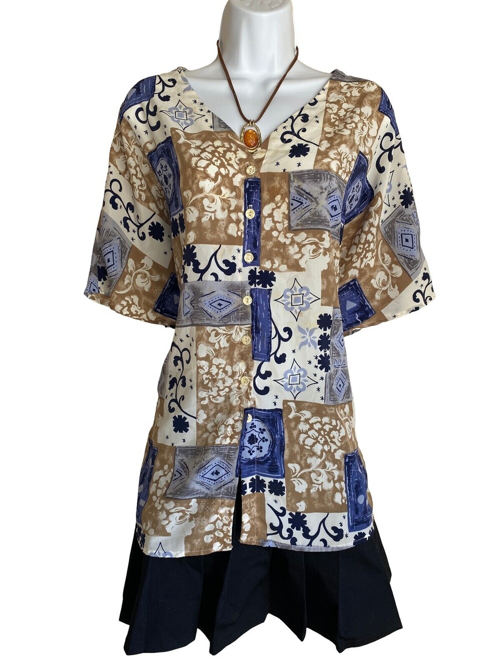 Vintage Heritage Road Plus 18W Patchwork Print Button Up Tunic Blouse Whimsigoth